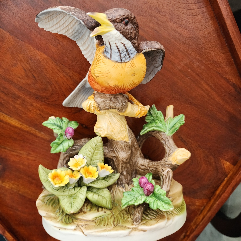 VTG Charming Bird Figurine with Floral Accents, Arnart Porcelain